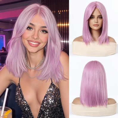 Esmee Kurze Pink Bob Perücke mit Vorhangpony, schulterlang, glatt, synthetisch