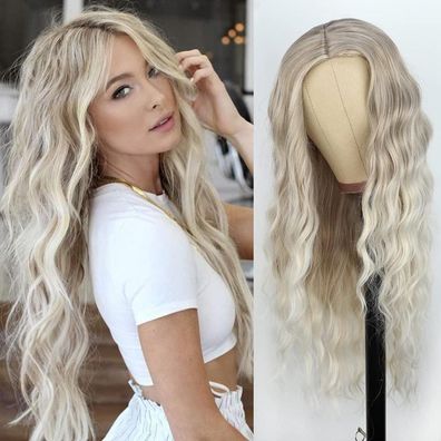 Porsmeer Lange Lockige Blond Ombre Perücke für Damen - Natürlich, für Alltag