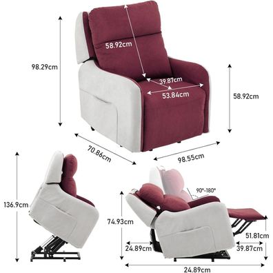 Comhoma Elektrischer Relaxsessel mit Power Lift & SL-Massage, USB, Stoff Rot