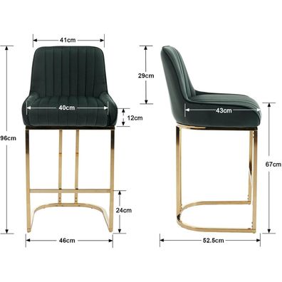 Ya-Home Barhocker 2er Set aus Samt mit goldenem Metallbein und Rückenlehne, Grün