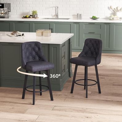 Youhauchair Barhocker 2er Set, Moderner PU-Leder Barstuhl, 360° drehbar