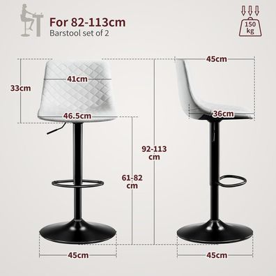 Stoolink Barhocker 2er Set, höhenverstellbar, drehbar, mit Lehne und Armlehne