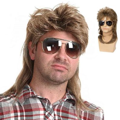 Herren Mullet Perücke Hellbraun - 70er/80er Jahre Retro Rocker Disco Cosplay