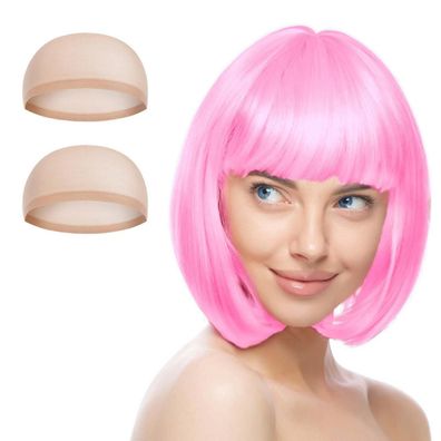 AUYAO Kurze Bob Perücke mit Pony, Neon-Farben, Cosplay Wig für Partys