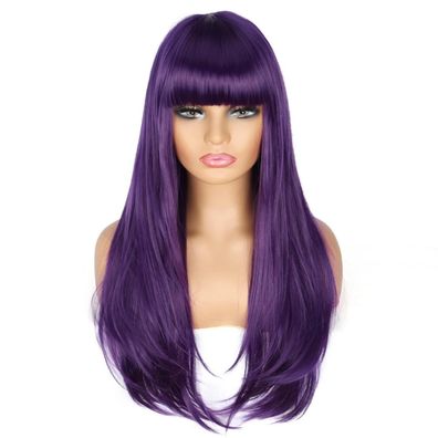 Porsmeer 70cm Lila Glatte Cosplay Perücke mit Pony für Damen und Mädchen