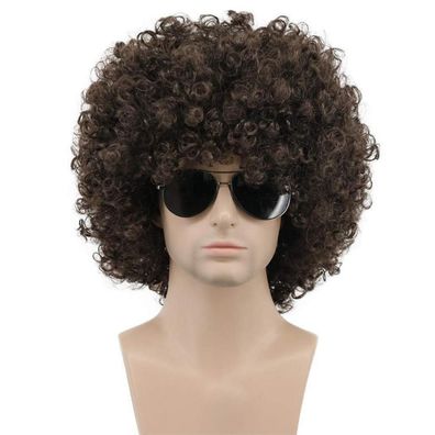 karlery Herren Damen Afro Perücke Kurz Lockig Dunkelbraun Rocker Party 70er