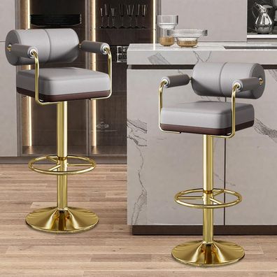 Vigosit Barhocker Set Höhenverstellbar, 360° drehbar, mit Lehne & Armlehne, Grau
