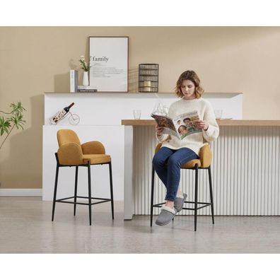 Ya-Home Barhocker 4er Set aus Chenille mit Metallbeinen, gepolstert, mit