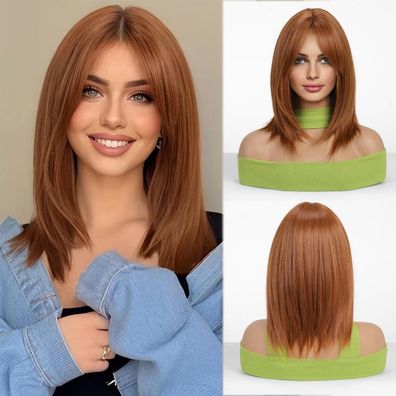 Esmee Kurze Gerade Bob Perücke mit Pony, Schulterlänge, Natürliche Synthetik