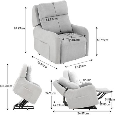 Comhoma Elektrischer Relaxsessel mit Power Lift, SL-Massage, USB, abnehmbarer