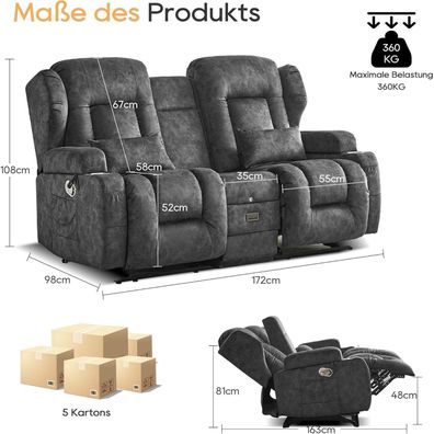 Situray 2er Relaxsessel mit Liege- und Wippfunktion, Doppel Fernsehsessel mit