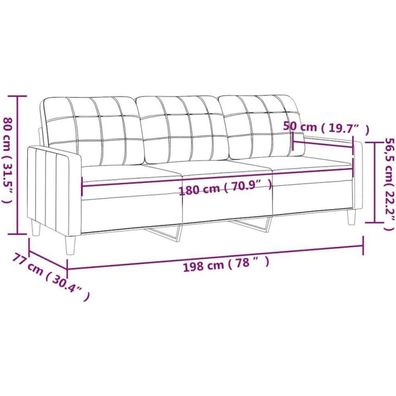 Massbinet 3-Sitzer Polstersofa Dunkelgrau 180 cm - Modernes Loungesofa aus