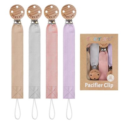 TYRY. HU Schnullerkette 4er Set für Mädchen & Jungen, Stoff mit Holzclip