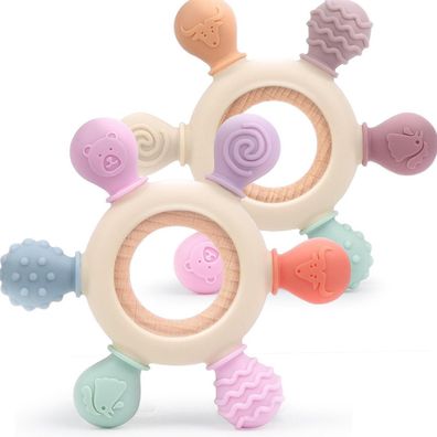 OKONKN Beißring Baby, Zahnungshilfe Spielzeug aus Silikon für Jungen und