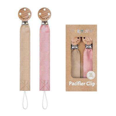 TYRY. HU Schnullerkette 4er Pack für Mädchen & Jungen, Stoff mit Holzclip, weich