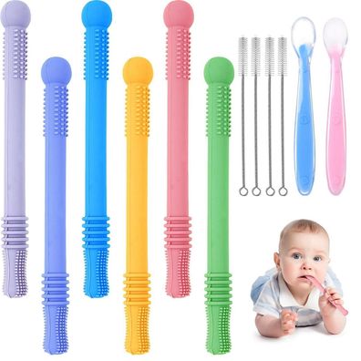 Vicloon 12-teiliges Beißring Set aus Silikon für Babys, inklusive Löffel und