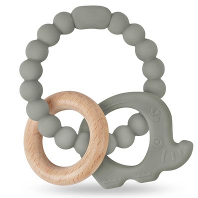Vicloon Baby Beißring Elefant aus Silikon und Holz, BPA-frei, beruhigt