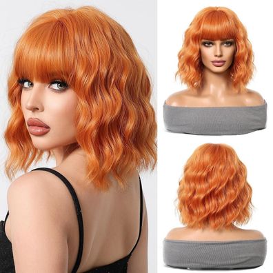 Esmee Bob Perücke Kurze Welle Ingwer Orange mit Fransen, Schulterlänge