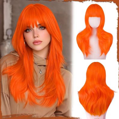 Sofeiyan Perücke mit Pony für Damen, lang, geschichtet, synthetisch