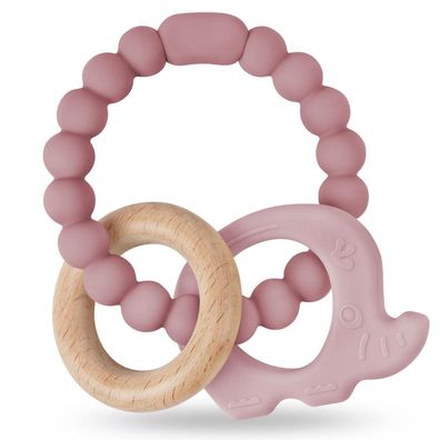 Vicloon Elefant Beißring aus Silikon und Holz für Babys ab 3 Monaten, BPA-frei