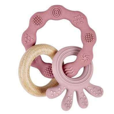 Vicloon Baby Beißring aus Silikon und Holz - BPA-frei, schmerzlindernd, für
