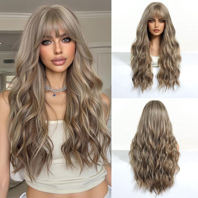 Esmee Lang Gewellt Aschblond Perücke für Damen mit Pony - Naturalsynthetikhaar