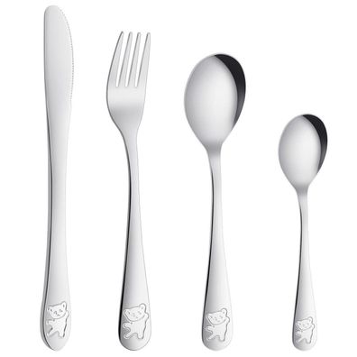 AUAUY 4-teiliges Kinderbesteck-Set aus Edelstahl mit Bärenmotiv, ideal für