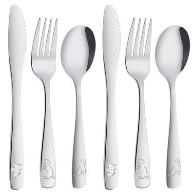AUAUY 6-teiliges Kinderbesteck-Set aus Edelstahl mit niedlichen Motiven, ideal