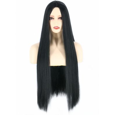 LeMarnia Damen Schwarze Lange Gerade Perücke für Halloween, Cosplay und Kostüme