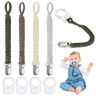 Aolso Schnullerketten Baumwolle, 4er Set Schnullerkettenclips mit