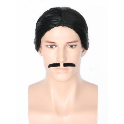 LeMarnia Herren Schwarz Kurzes Haar und Bart Halloween Kostüm Perücke mit