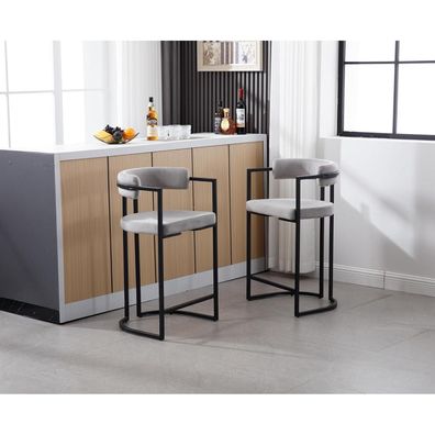 Ya-Home Barhocker 4er Set Samt mit Metallgestell, Grau