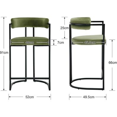 Ya-Home Barhocker 2er Set Samt mit Metallgestell, Grün