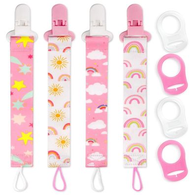 4er Pack Baby Schnullerketten für Mädchen - Rose Rosa + Weiß, inkl. Adapter