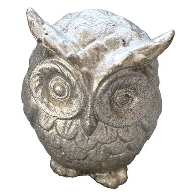 Betonfigur Eule Merlin, silber - Wächter für Haus und Garten