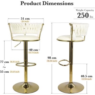Hawthyhome Barhocker 2er Set, Höhenverstellbar, Ergonomisch mit geflochtener