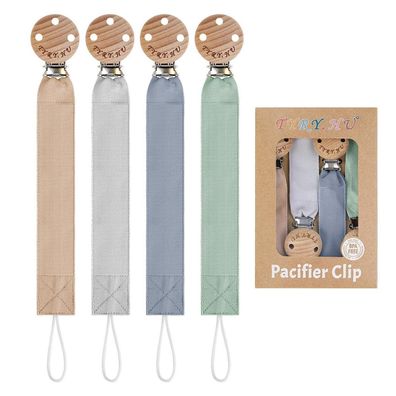 TYRY. HU Schnullerketten Set 4 Stück für Mädchen und Jungen, Stoff mit Holzclip