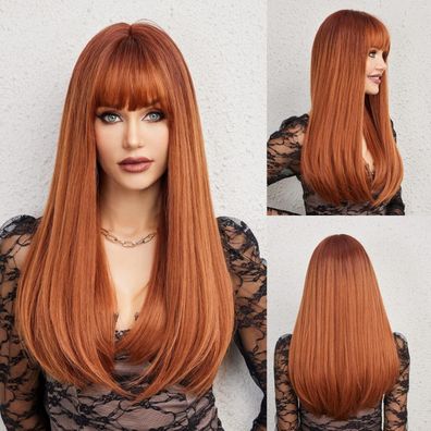 Haircube Auburn Perücke mit Bangs, langes rotes Haar, natürlich