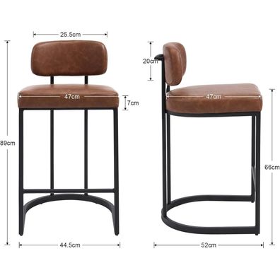 Dayalane Barhocker 2er Set, moderner Barstuhl mit Rückenlehne und Metallfüßen