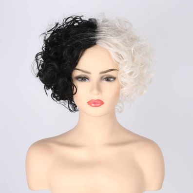 Topcosplay Damen Perücke Schwarz Weiß - Ideal für Cosplay, Karneval, Halloween