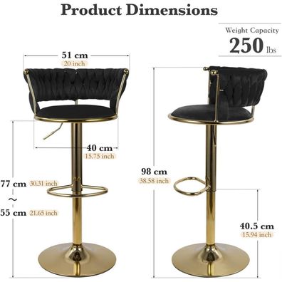 Hawthyhome Barhocker 2er Set, Höhenverstellbar, Ergonomisch mit geflochtener
