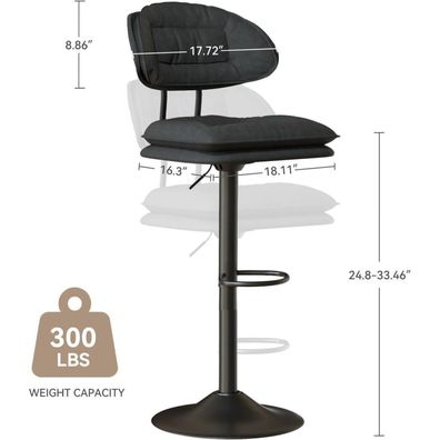 Hawthyhome Barhocker 2er Set, ergonomisch gepolstert mit Rückenlehne