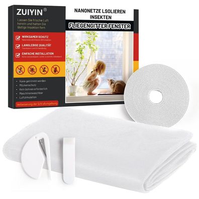 ZUIYIN Fliegengitter Fenster 130x150 cm weiß, zuschneidbar, ohne Bohren