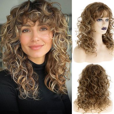 Dsimeig Lange Wellige Blonde Braune Synthetische Perücke für Damen