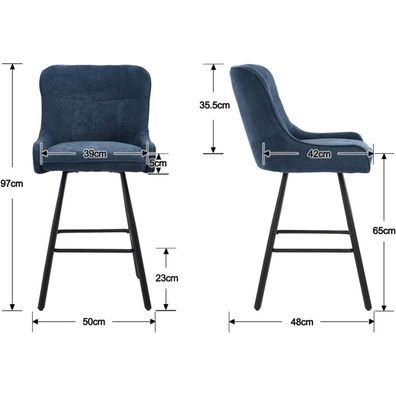 Ya-Home Barhocker 2er Set Chenille, modern, gepolstert, mit Metallbeinen, Blau
