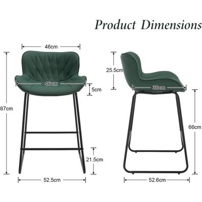 Dayalane Barhocker 2er Set, moderner Barstuhl mit Steppdesign Rückenlehne aus