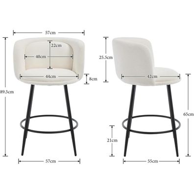 Ya-Home Barhocker 2er Set aus Chenille mit Metallgestell, Rückenlehne und