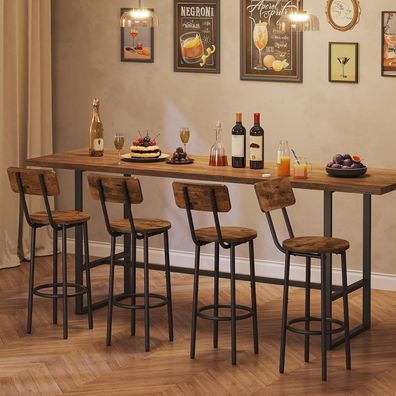HOOBRO Barhocker 2er-Set mit Rückenlehne, Fußstütze, Vintagebraun & Schwarz