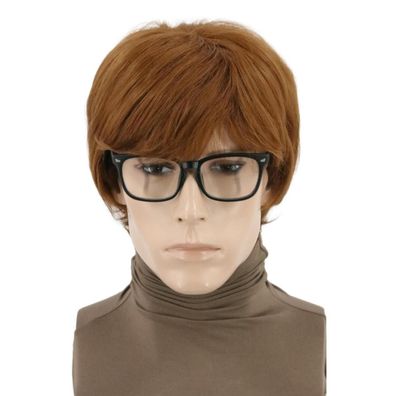 LeMarnia 70er Jahre Herren Perücke 30# Braun Kurzhaar mit Brille für Halloween