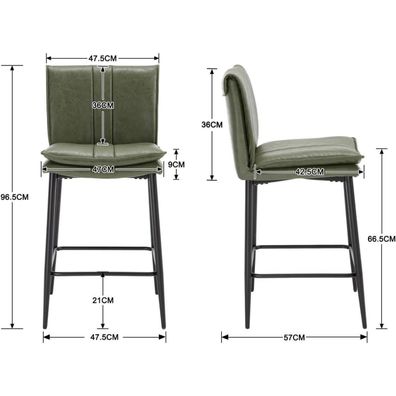 Ya-Home Barhocker 2er Set, gepolsterte Bistrohocker aus PU-Leder mit